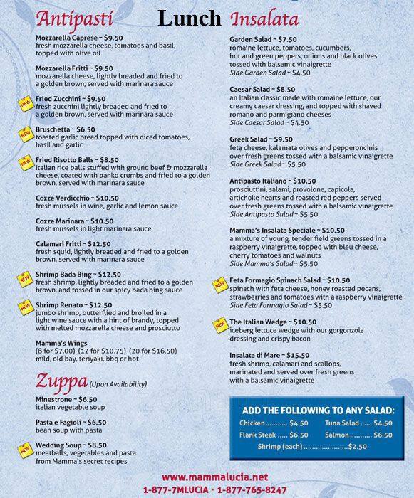 Mamma Lucia Menu, Menu for Mamma Lucia, Rockville, Montgomery County