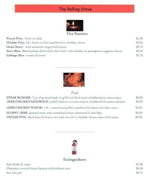 The Rolling Stove menu