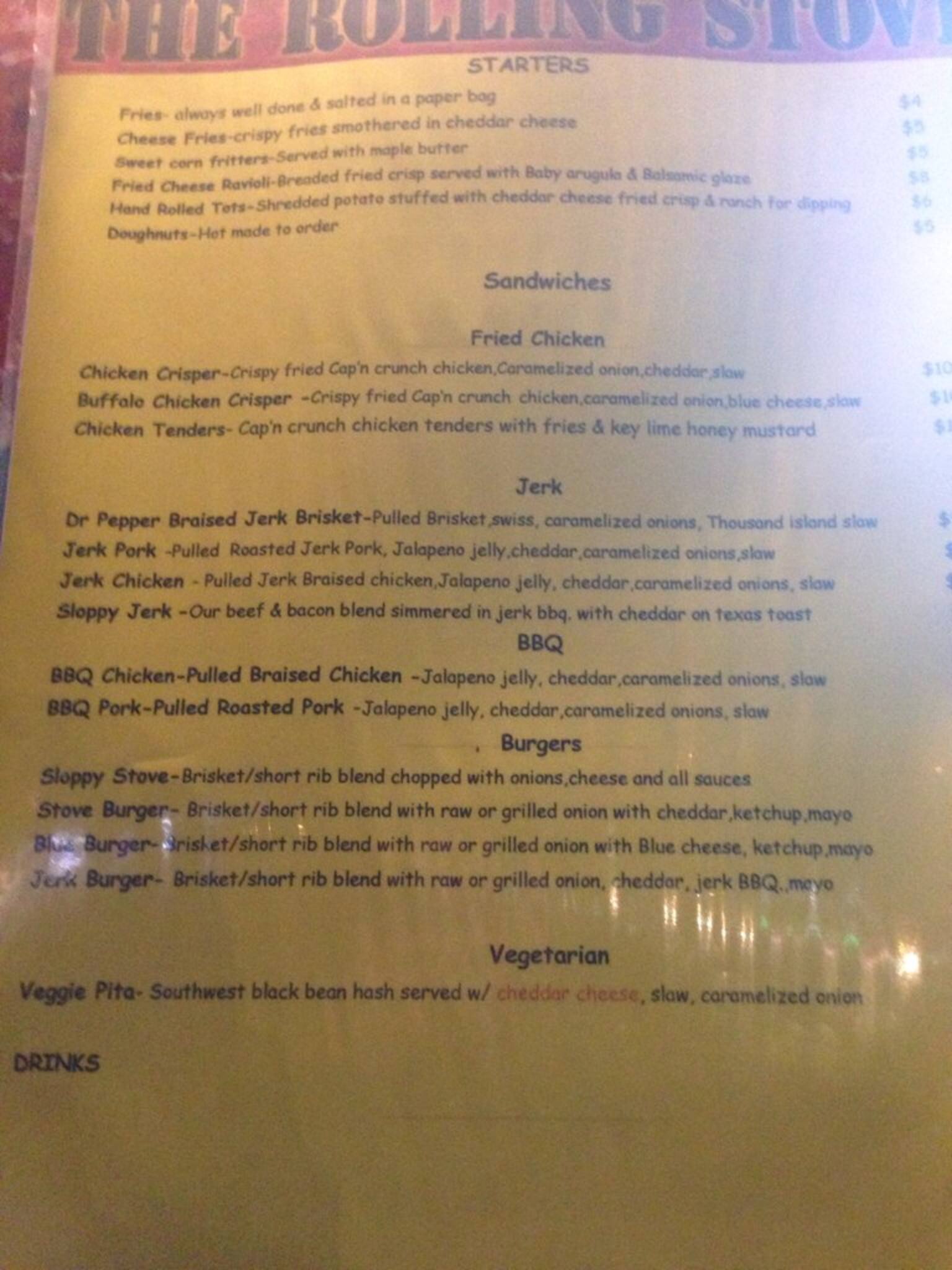 The Rolling Stove menu