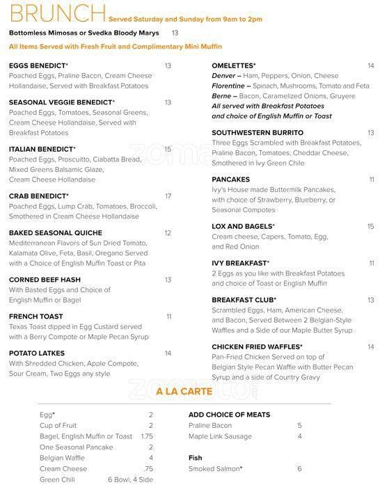 Ivy at the Glenn Menu, Menu for Ivy at the Glenn, Centennial, Denver