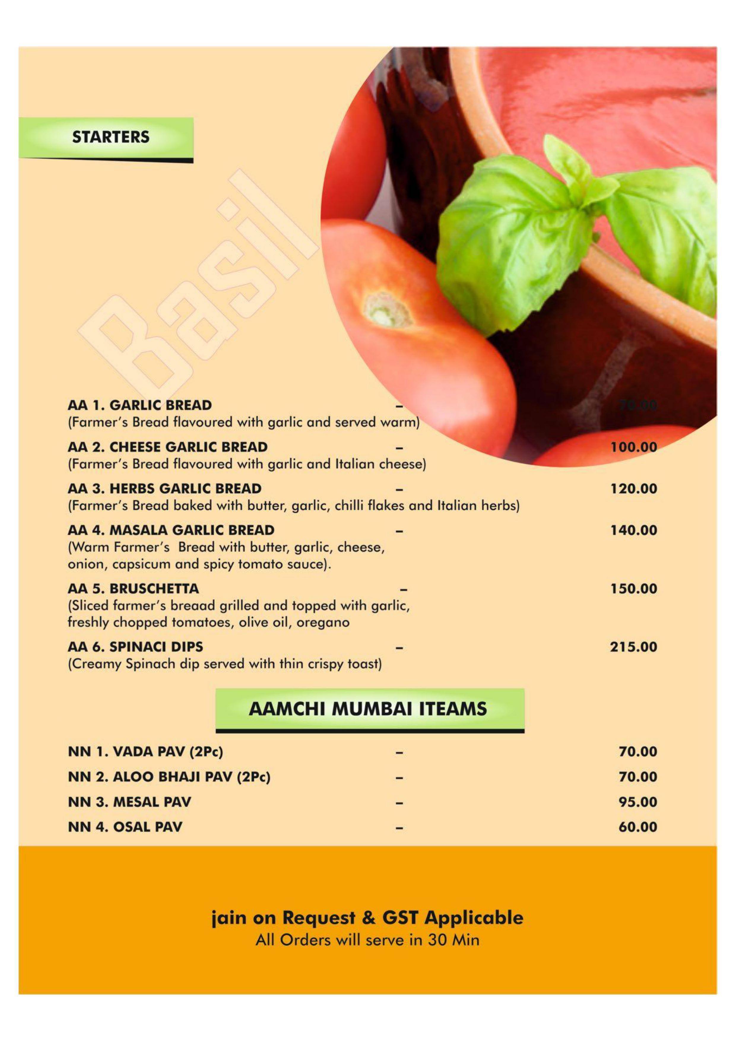 Basil Italian Food Menu, Menu for Basil Italian Food, Kilpauk, Chennai Zomato