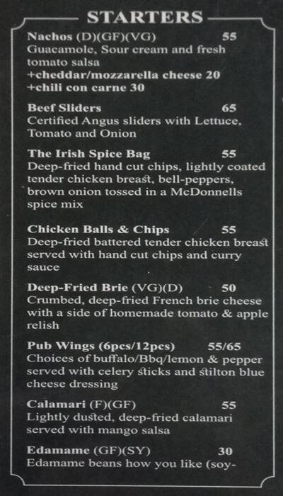 Menu of The Irish Vicker's, Downtown Dubai, Dubai