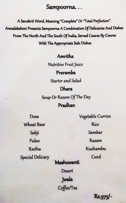 Menu of Annalakshmi Race Course Coimbatore Menu of Annalakshmi Race Course Coimbatore