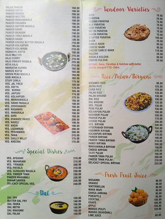 Delicacy menu