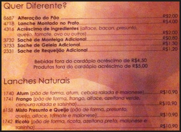 Pão do Parque - São Francisco cardápio