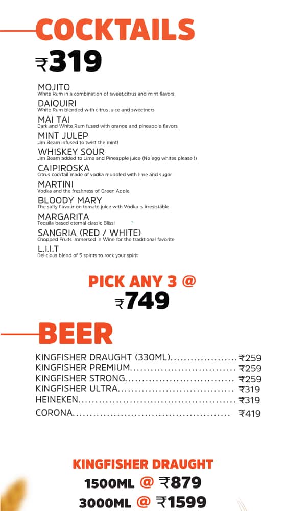 Menu of Barbeque Nation, Phase 5, Mohali