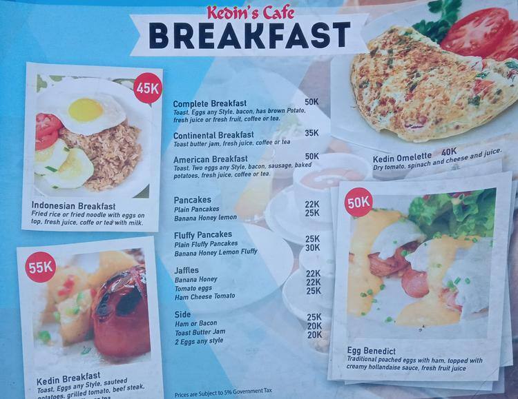 Kedin's Cafe меню