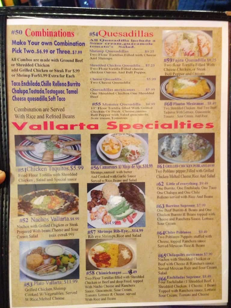 Menu at Vallarta Mexican Restaurant, Florence