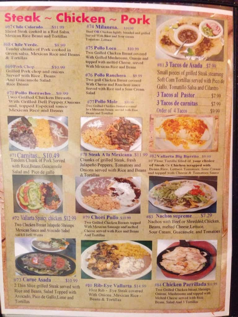 Menu At Vallarta Mexican Restaurant Florence