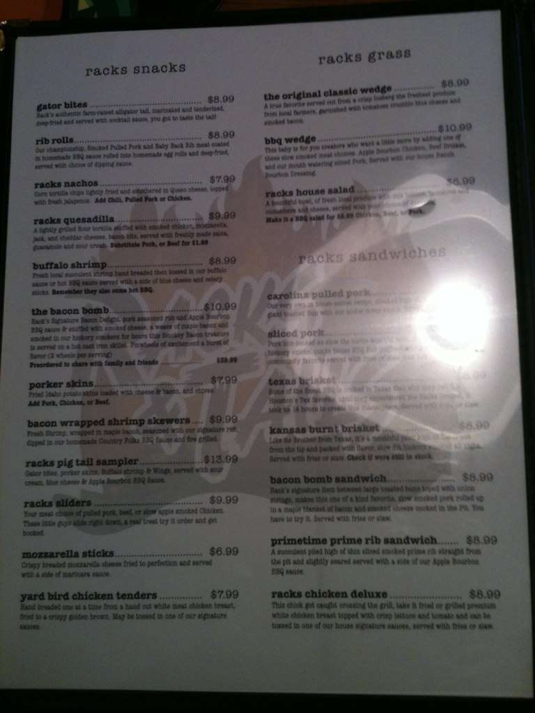 Racks & Tails Menu, Menu for Racks & Tails, Fort Myers, Fort Myers Urbanspoon/Zomato