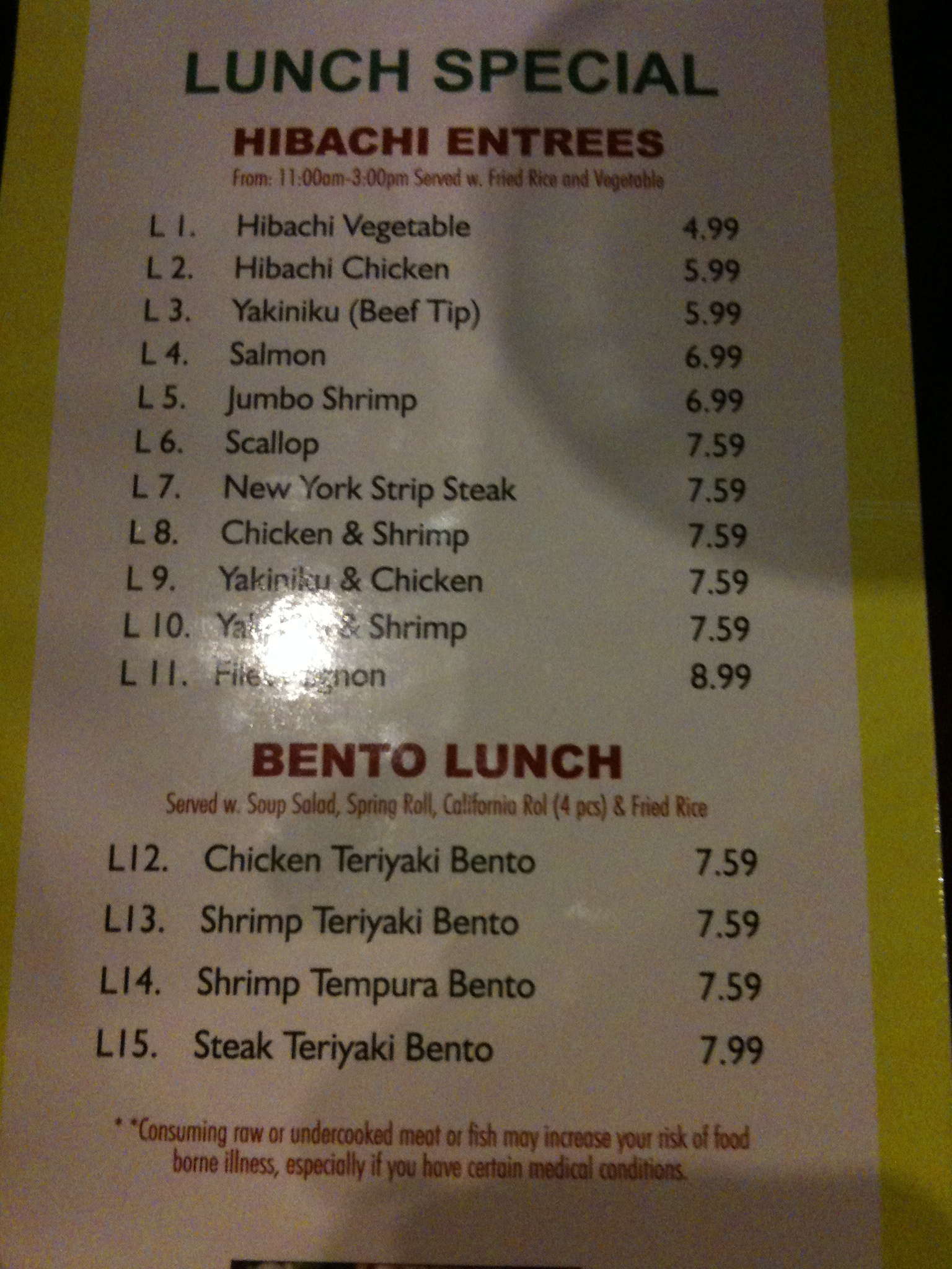 Summer Hokkaido Japanese Steakhouse Sushi Menu