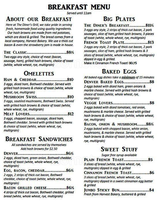 The Diner's Grill Menu, Menu for The Diner's Grill, St. Boniface ...