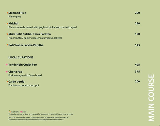Menu at Latest Recipe, Candolim, Hotel Le Meridien