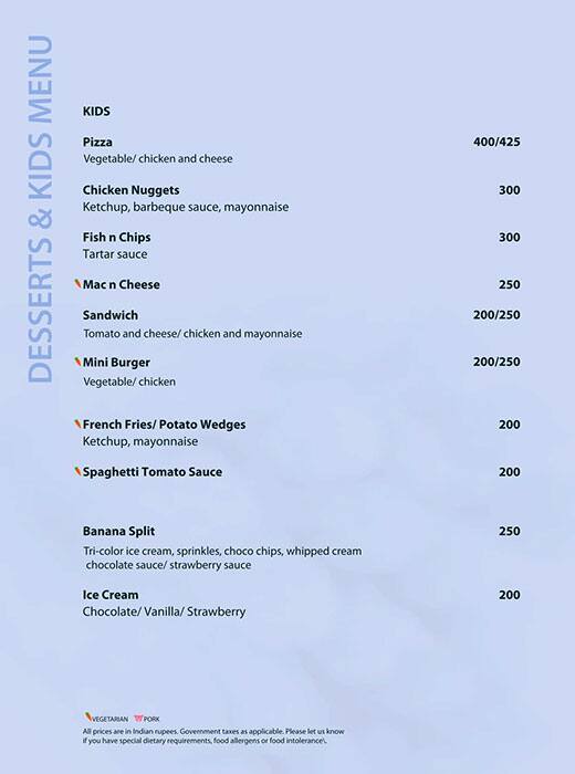 Menu at Latest Recipe, Candolim, Hotel Le Meridien