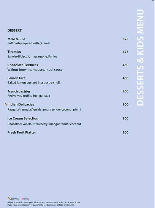 Menu at Latest Recipe, Candolim, Hotel Le Meridien