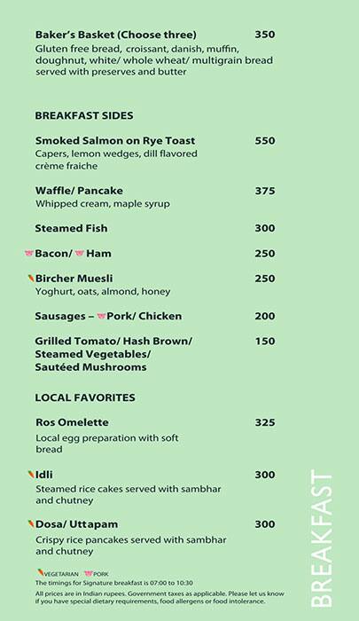 Menu at Latest Recipe, Candolim, Hotel Le Meridien
