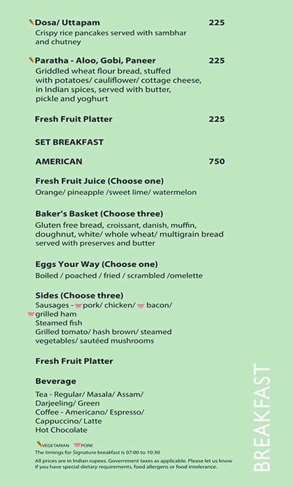 Menu at Latest Recipe, Candolim, Hotel Le Meridien