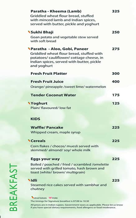 Menu at Latest Recipe, Candolim, Hotel Le Meridien