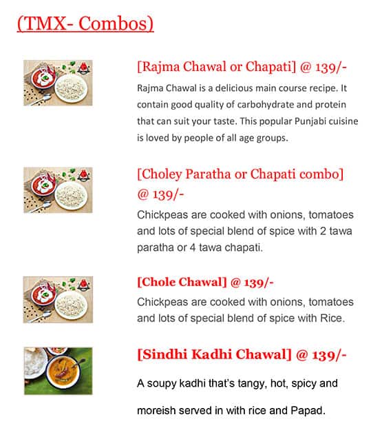 TMX- The Meal BoX menu