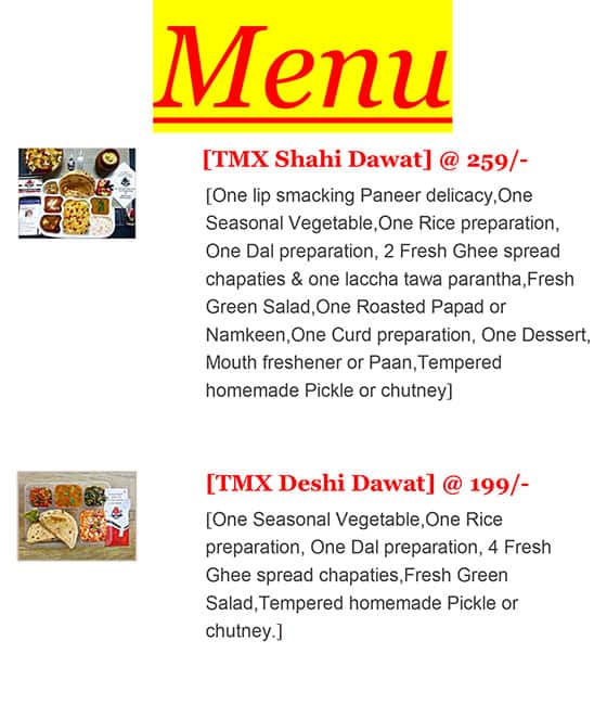 TMX- The Meal BoX menu