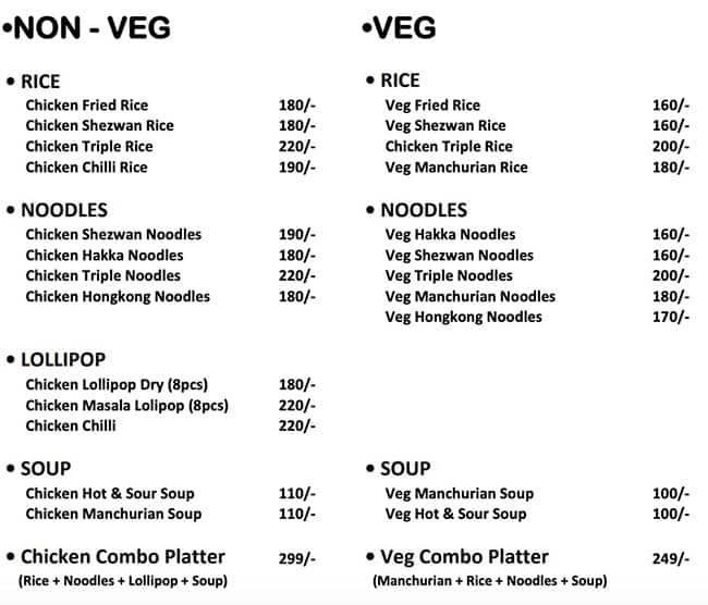Menu of Dragon Spice, Lohegaon, Pune