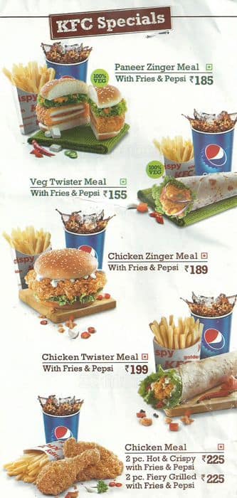 kfc menu price list