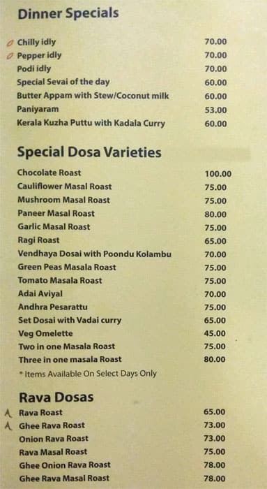 Menu at Sree Annapoorna Sree Gowrishankar, Coimbatore, 10 Govt Arts ...