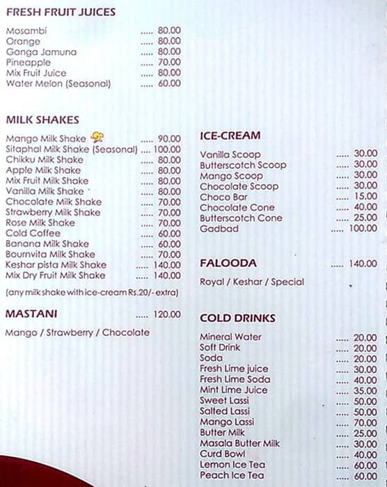 Aditya Pure Veg menu