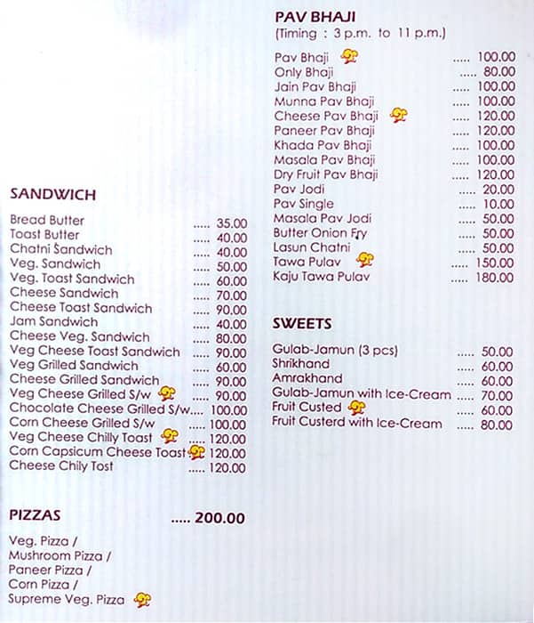 Aditya Pure Veg menu