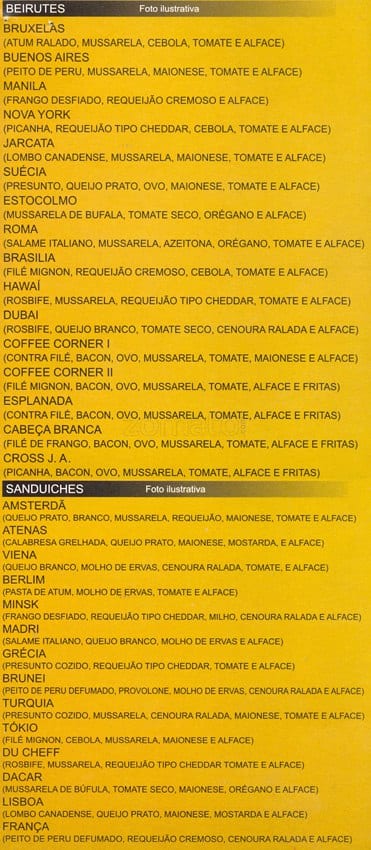 Coffee Corner J.A cardápio