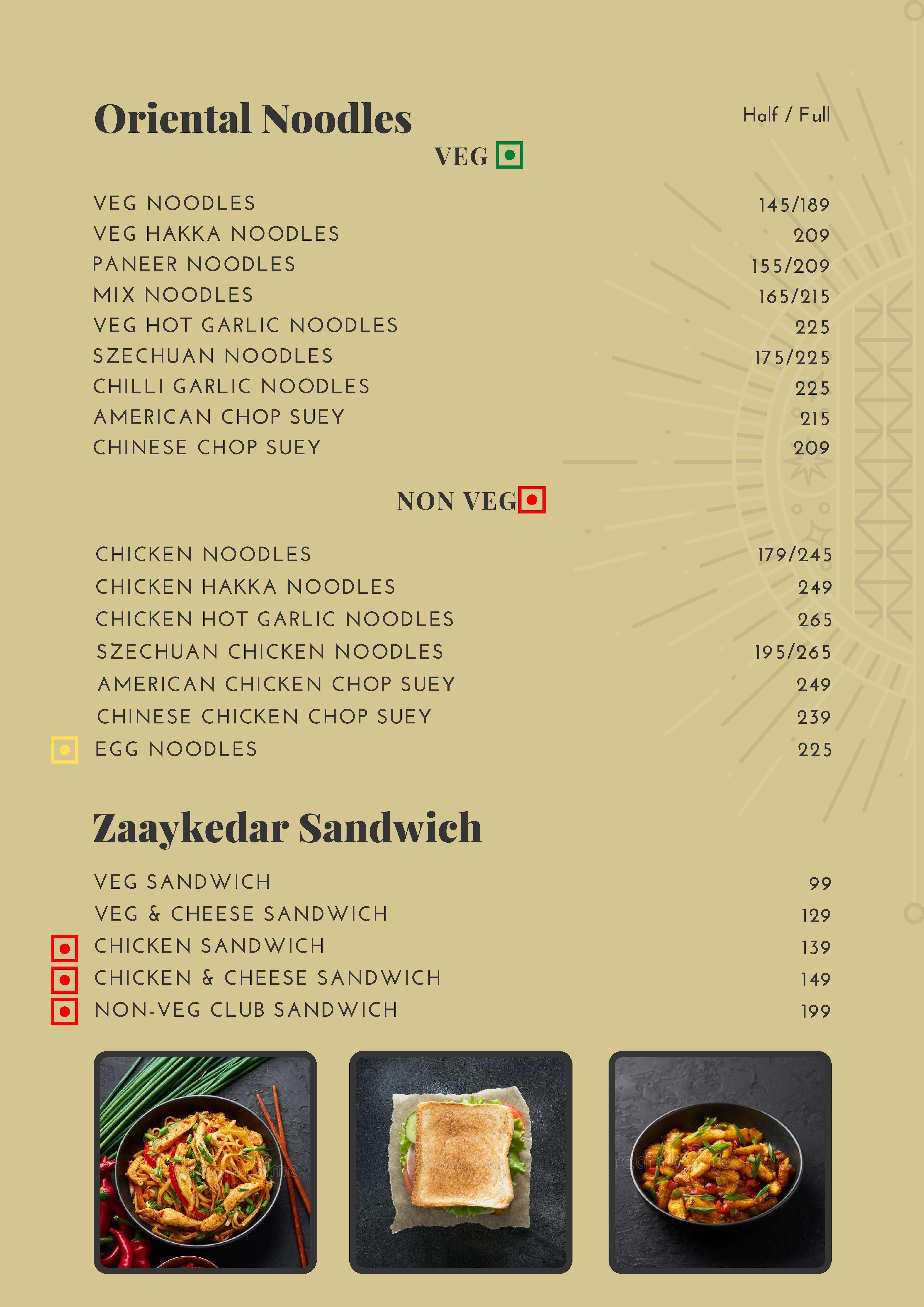 Zaayka Restaurant menu