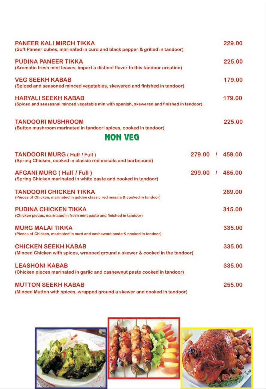 Zaayka Restaurant menu