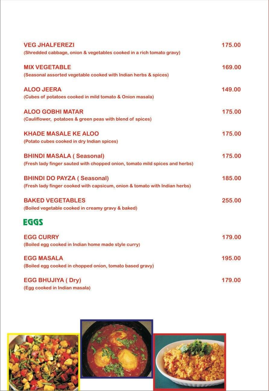 Zaayka Restaurant menu