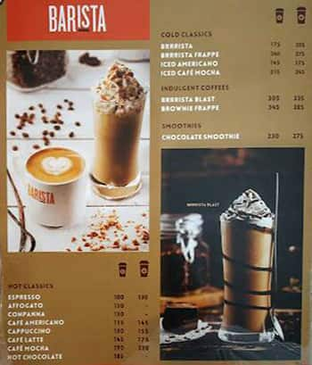 Barista menu deals