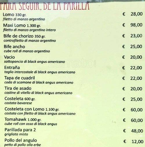 El Carnicero Menu Menu For El Carnicero Porta Romana Milano