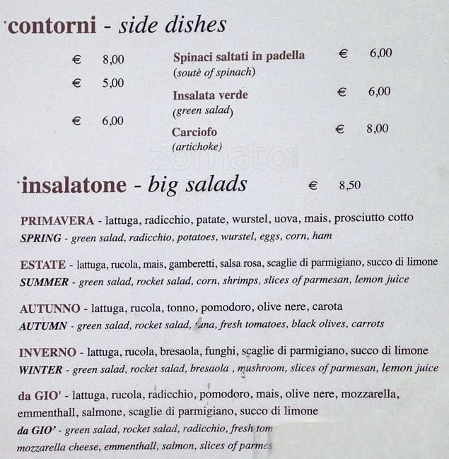 Menu di Da Giovanna 