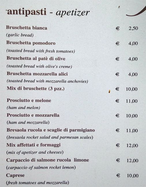 Menu di Da Giovanna 