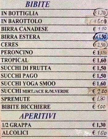 Menu di GeGe Bar 