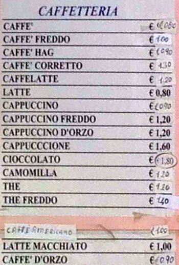 Menu di GeGe Bar 