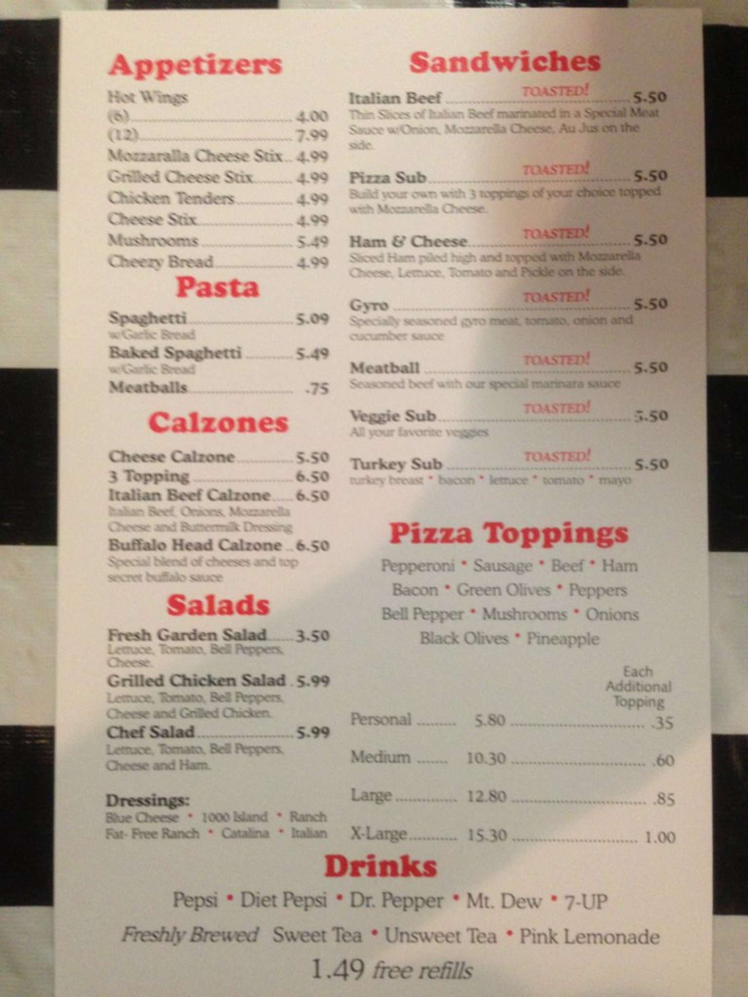 J Bella Pizzaria Menu, Menu for J Bella Pizzaria, Paducah, Paducah