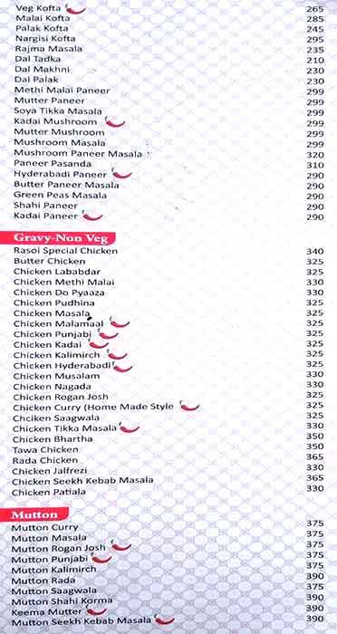 Punjabi Rasoi menu