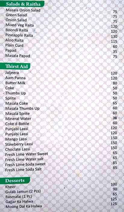 Punjabi Rasoi menu