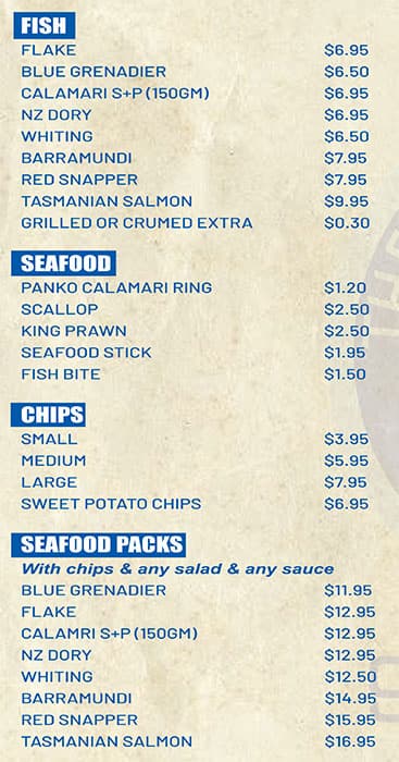 Menu At The Crispy Catch Fish And Chips Ferntree Gully Fast Food