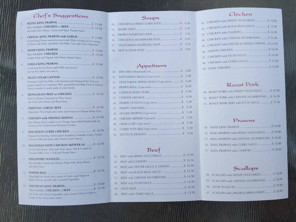 Paul Louey Chinese Restaurant Menu