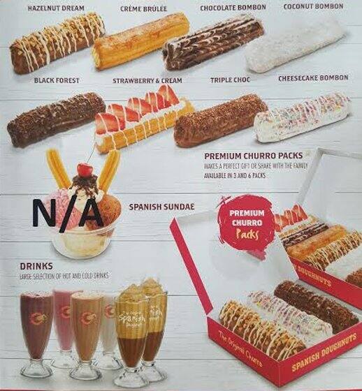 Menu at Spanish Doughnuts Surfers Paradise desserts, Surfers Paradise