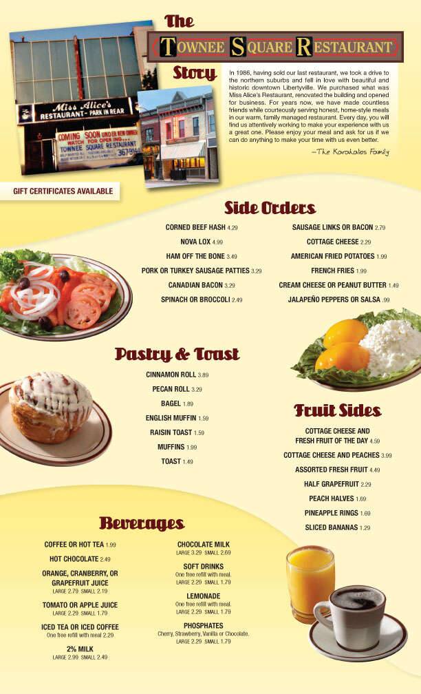 Menu at Townee Square Restaurant, Libertyville, 508 N Milwaukee Ave