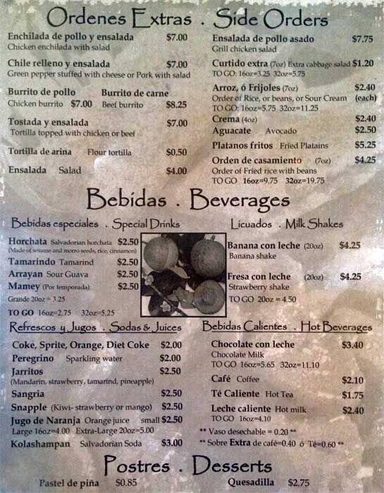 Menu at LA Santaneca De LA Mission restaurant, San Francisco