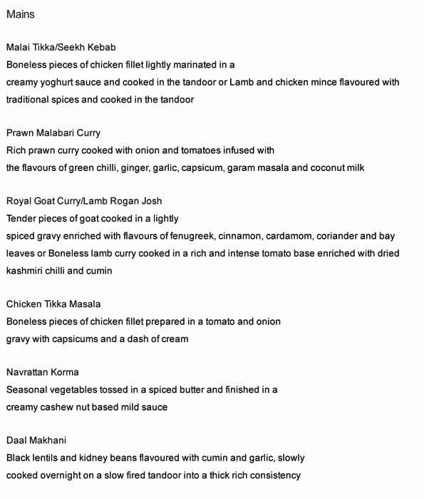 Royal Haandi menu