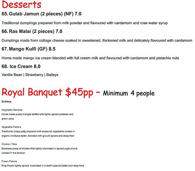 Royal Haandi menu