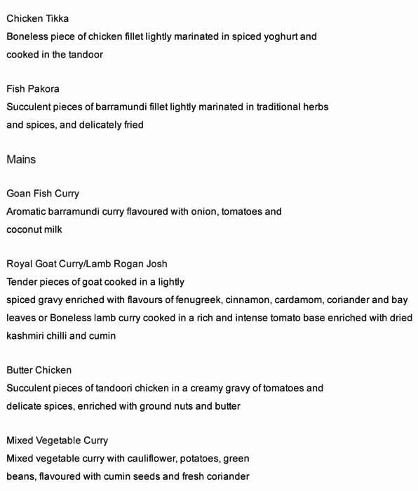 Royal Haandi menu